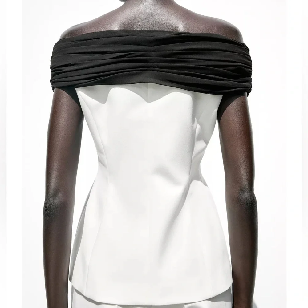 Zara NWT contrast bustier top white black 3327/597 - Picture 7 of 11